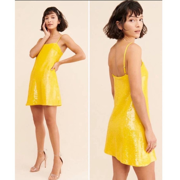 Susana Monaco Dresses & Skirts - Susana Monaco Flutter Tube Mini Dress in Yellow Sequins - Size 2 - NWT